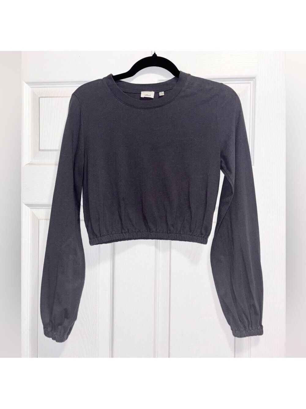 Aritzia Wilfred Jolie Long Puffed Sleeve Shirt Cropped Blue Gray Size XS